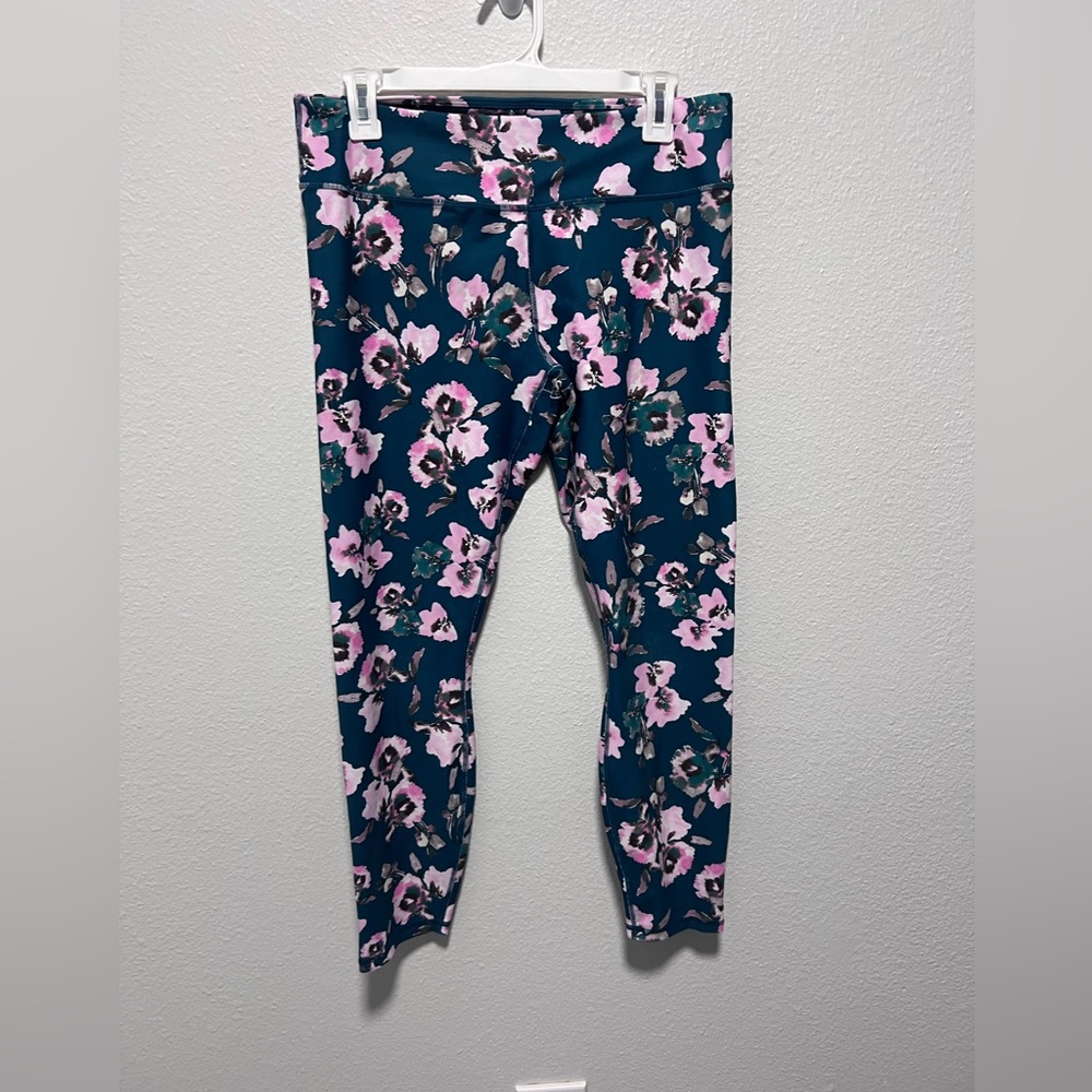 Teal Pink Floral Leggings Size Medium